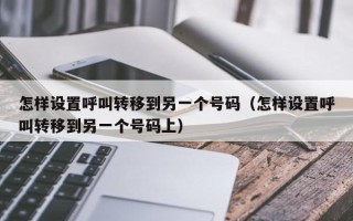 怎样设置呼叫转移到另一个号码（怎样设置呼叫转移到另一个号码上）